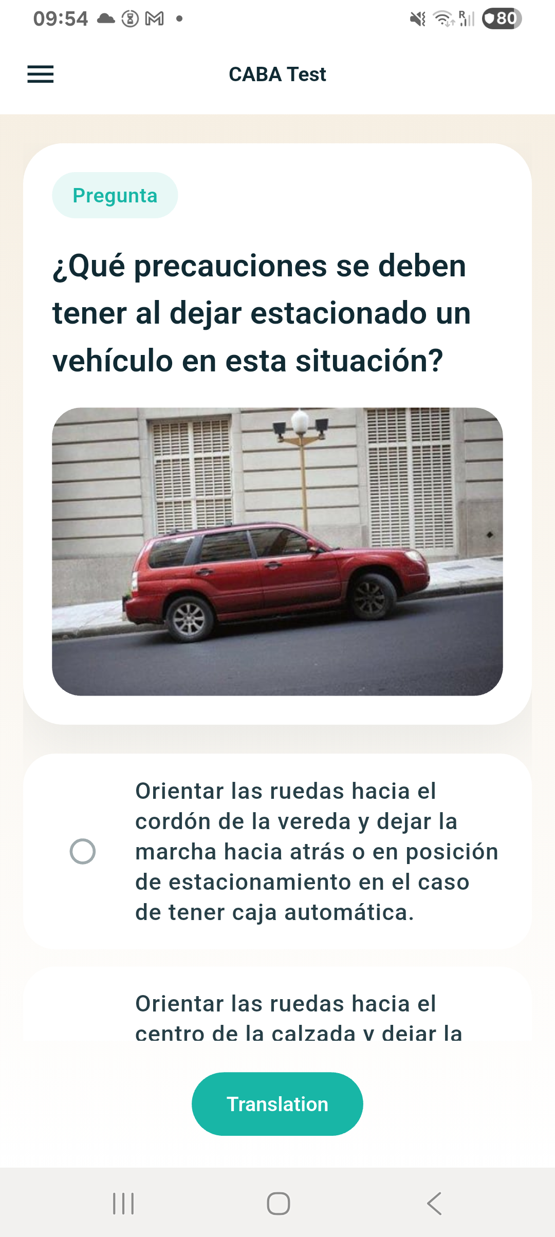 CABA-test app quiz interface