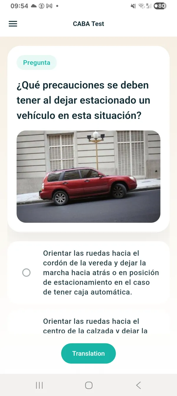 CABA-test app quiz interface